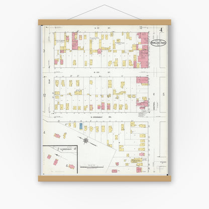 Old map wall art mockup — magnetic wood frame on white wall — Sanborn Fire Insurance Map from Highland Park, Lake County, Illinois (1918), Sheet #0004