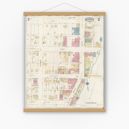 Old map wall art mockup — magnetic wood frame on white wall — Sanborn Fire Insurance Map from Granite Falls, Yellow Medicine And Chippewa Counties, Minnesota (1941), Sheet #0002