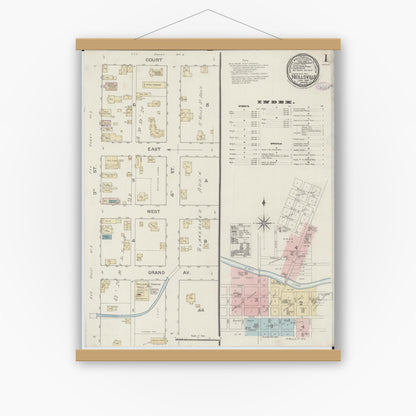 Old map wall art mockup — magnetic wood frame on white wall — Sanborn Fire Insurance Map from Neillsville, Clark County, Wisconsin (1887) - Complete Map Set