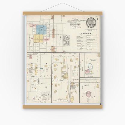 Old map wall art mockup — magnetic wood frame on white wall — Sanborn Fire Insurance Map from Bowling Green, Wood County, Ohio (1888) - Complete Map Set