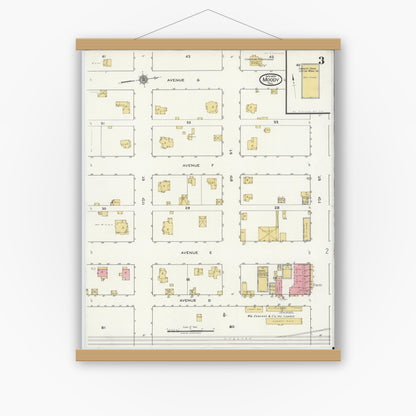 Old map wall art mockup — magnetic wood frame on white wall — Sanborn Fire Insurance Map from Moody, McLennan County, Texas (1920), Sheet #0003