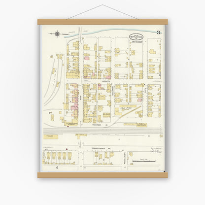 Old map wall art mockup — magnetic wood frame on white wall — Sanborn Fire Insurance Map from Mifflintown, Juniata County, Pennsylvania (1911), Sheet #0003