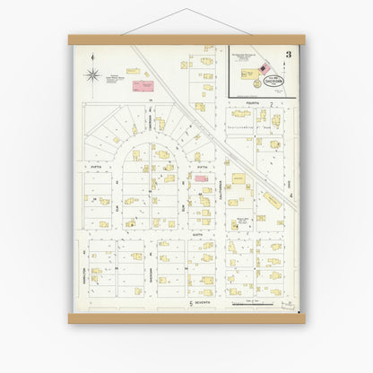 Old map wall art mockup — magnetic wood frame on white wall — Sanborn Fire Insurance Map from Sheridan, Hamilton County, Indiana (1909), Sheet #0003
