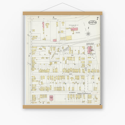 Old map wall art mockup — magnetic wood frame on white wall — Sanborn Fire Insurance Map from Bordentown, Burlington County, New Jersey (1897), Sheet #0007