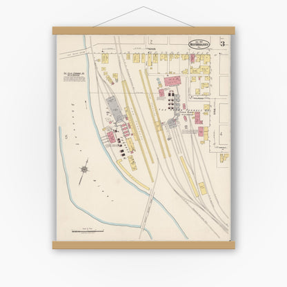 Old map wall art mockup — magnetic wood frame on white wall — Sanborn Fire Insurance Map from West Middlesex, Mercer County, Pennsylvania (1921), Sheet #0003
