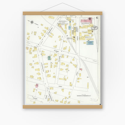 Old map wall art mockup — magnetic wood frame on white wall — Sanborn Fire Insurance Map from Corry, Erie County, Pennsylvania (1909), Sheet #0006