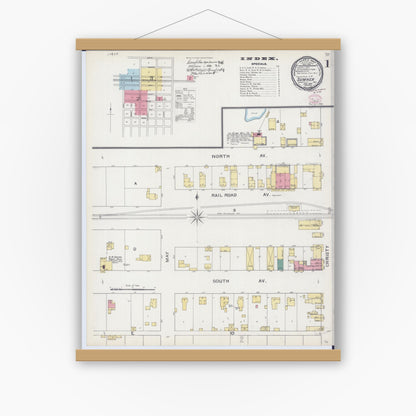 Old map wall art mockup — magnetic wood frame on white wall — Sanborn Fire Insurance Map from Sumner, Lawrence County, Illinois (1894), Sheet #0001