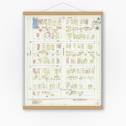 Old map wall art mockup — magnetic wood frame on white wall — Sanborn Fire Insurance Map from Peru, Miami County, Indiana (1906), Sheet #0005