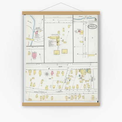 Old map wall art mockup — magnetic wood frame on white wall — Sanborn Fire Insurance Map from Conneaut, Ashtabula County, Ohio (1893), Sheet #0005