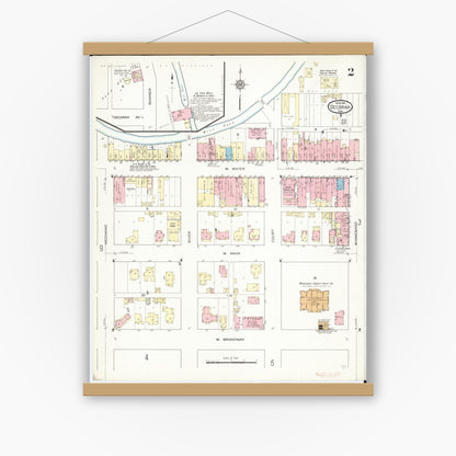 Old map wall art mockup — magnetic wood frame on white wall — Sanborn Fire Insurance Map from Decorah, Winneshiek County, Iowa (1914), Sheet #0002
