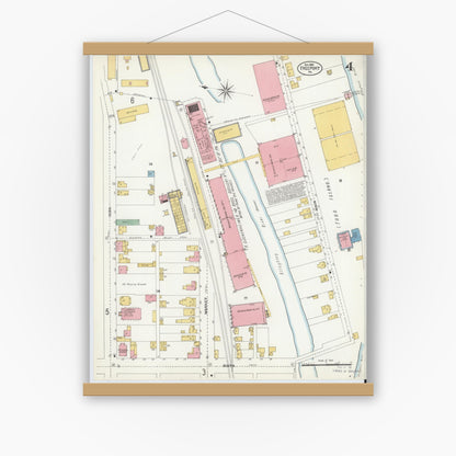 Old map wall art mockup — magnetic wood frame on white wall — Sanborn Fire Insurance Map from Freeport, Armstrong County, Pennsylvania (1902), Sheet #0004