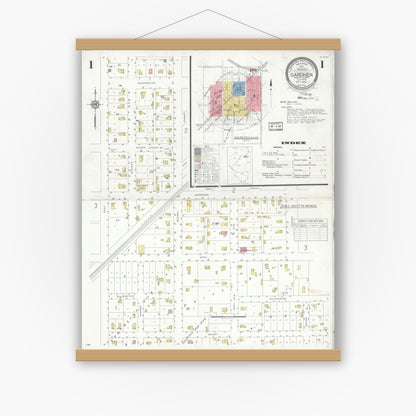Old map wall art mockup — magnetic wood frame on white wall — Sanborn Fire Insurance Map from Gardner, Grundy County, Illinois (1932) - Complete Map Set