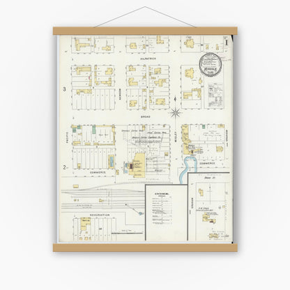 Old map wall art mockup — magnetic wood frame on white wall — Sanborn Fire Insurance Map from Mineola, Wood County, Texas (1896) - Complete Map Set