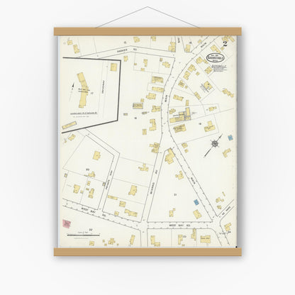 Old map wall art mockup — magnetic wood frame on white wall — Sanborn Fire Insurance Map from Barnstable, Barnstable County, Massachusetts (1916), Sheet #0002