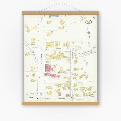 Old map wall art mockup — magnetic wood frame on white wall — Sanborn Fire Insurance Map from Lenox, Berkshire County, Massachusetts (1911), Sheet #0002