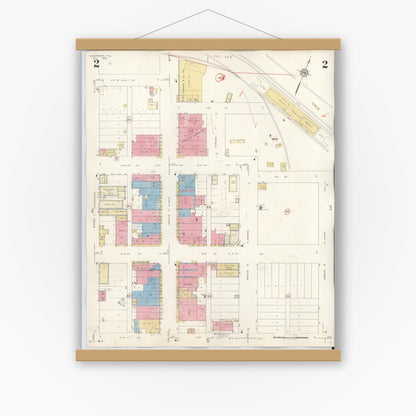 Old map wall art mockup — magnetic wood frame on white wall — Sanborn Fire Insurance Map from McGregor, McLennan County, Texas (1942), Sheet #0002