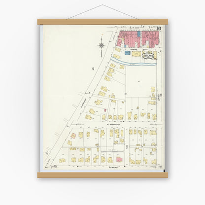 Old map wall art mockup — magnetic wood frame on white wall — Sanborn Fire Insurance Map from Ashland, Ashland County, Ohio (1911), Sheet #0010