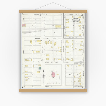 Old map wall art mockup — magnetic wood frame on white wall — Sanborn Fire Insurance Map from Breckenridge, Wilkin County, Minnesota (1909), Sheet #0004