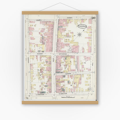 Old map wall art mockup — magnetic wood frame on white wall — Sanborn Fire Insurance Map from Poughkeepsie, Dutchess County, New York (1887), Sheet #0020