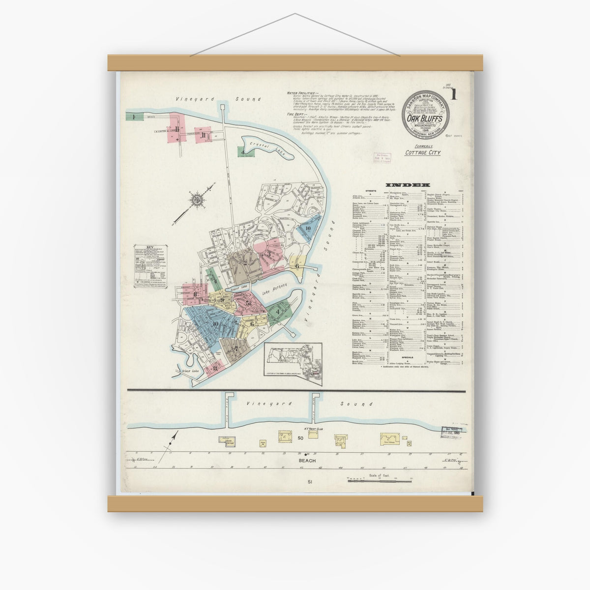 Old map wall art mockup — magnetic wood frame on white wall — Sanborn Fire Insurance Map from Oak Bluffs, Dukes County, Massachusetts (1914) - Complete Map Set