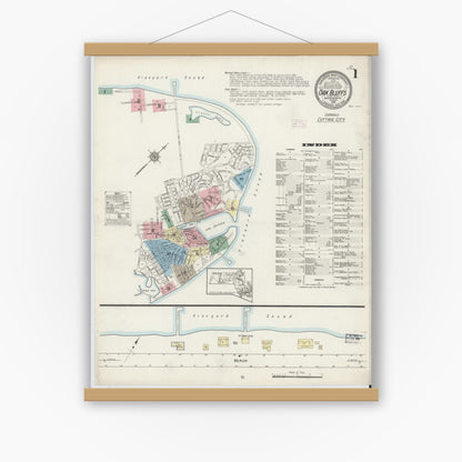 Old map wall art mockup — magnetic wood frame on white wall — Sanborn Fire Insurance Map from Oak Bluffs, Dukes County, Massachusetts (1914) - Complete Map Set