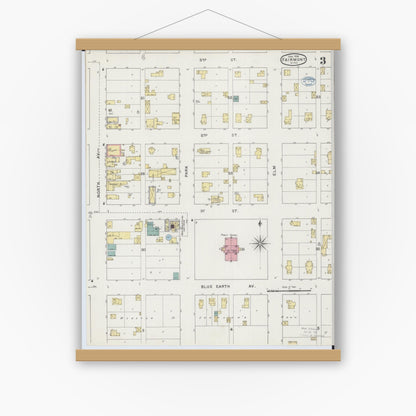 Old map wall art mockup — magnetic wood frame on white wall — Sanborn Fire Insurance Map from Fairmont, Martin County, Minnesota (1894), Sheet #0003