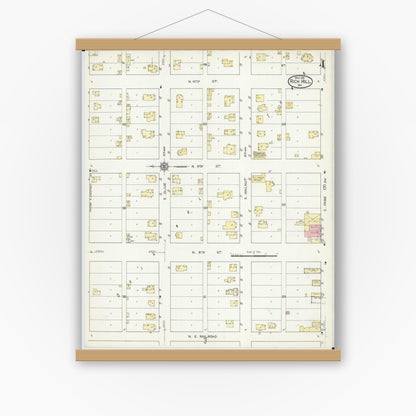 Old map wall art mockup — magnetic wood frame on white wall — Sanborn Fire Insurance Map from Rich Hill, Bates County, Missouri (1914), Sheet #0004