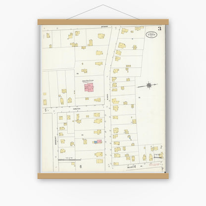 Old map wall art mockup — magnetic wood frame on white wall — Sanborn Fire Insurance Map from Sodus, Wayne County, New York (1911), Sheet #0003