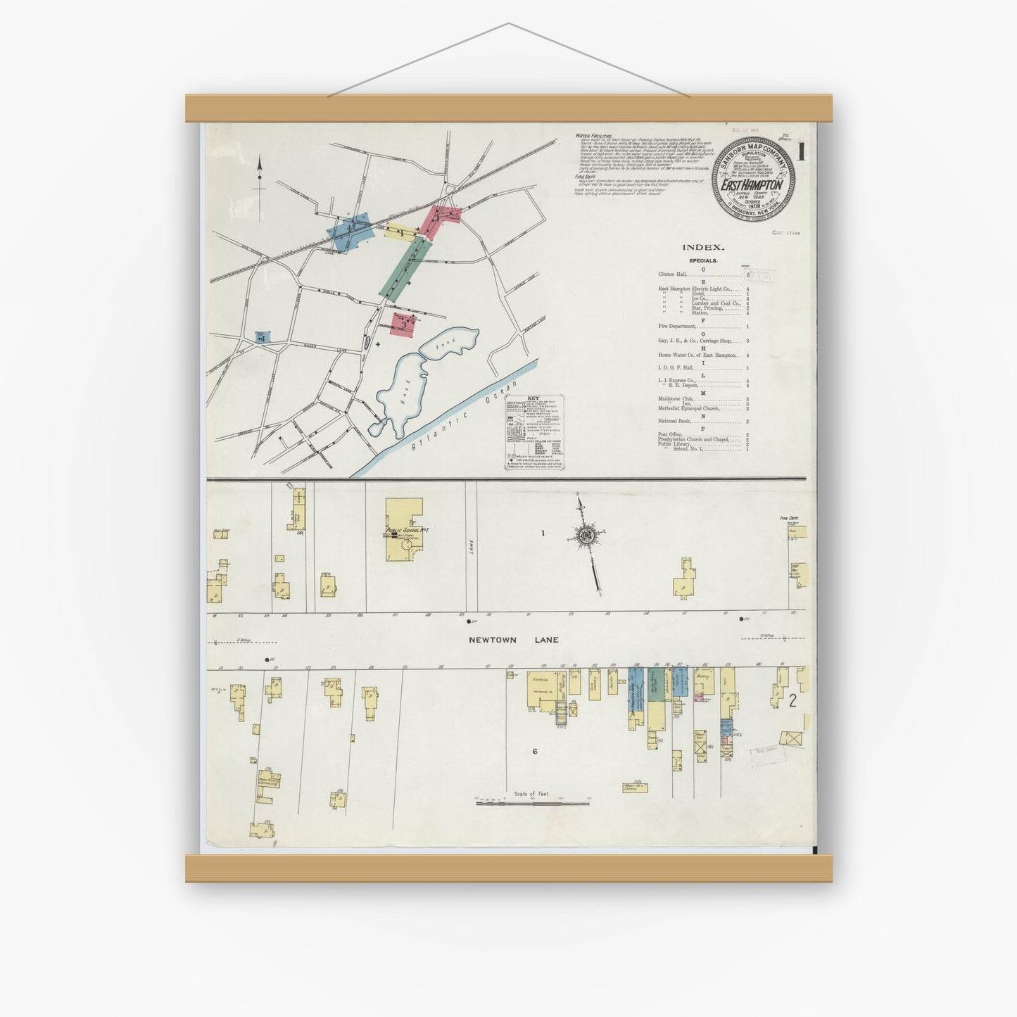 Old map wall art mockup — magnetic wood frame on white wall — Sanborn Fire Insurance Map from Easthampton, Suffolk County, New York (1909) - Complete Map Set