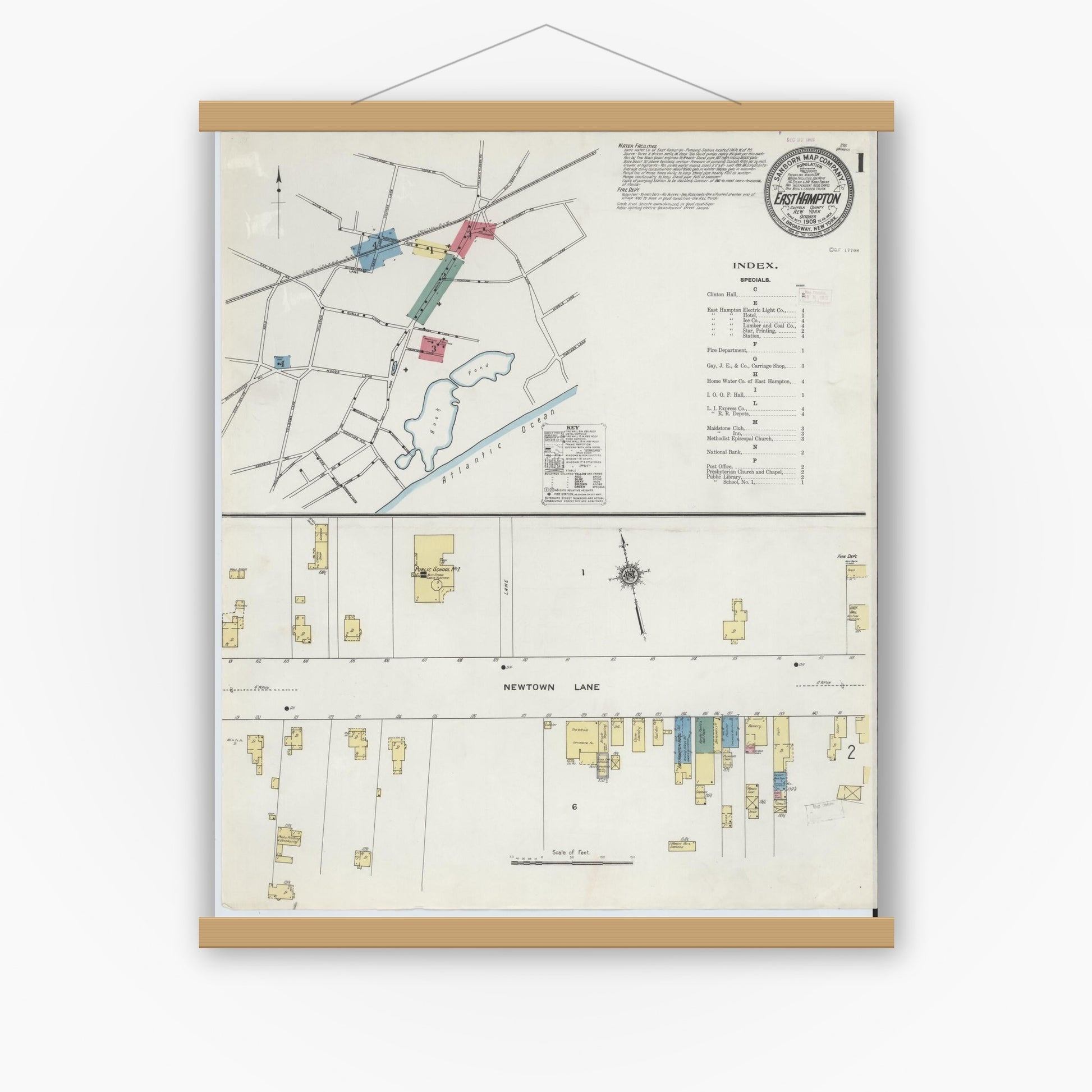 Old map wall art mockup — magnetic wood frame on white wall — Sanborn Fire Insurance Map from Easthampton, Suffolk County, New York (1909) - Complete Map Set