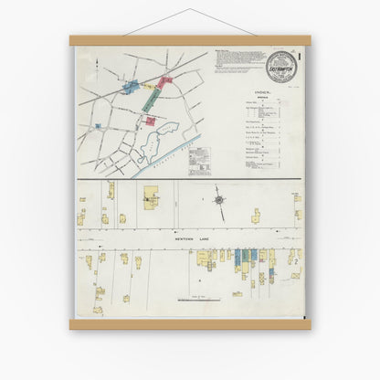 Old map wall art mockup — magnetic wood frame on white wall — Sanborn Fire Insurance Map from Easthampton, Suffolk County, New York (1909) - Complete Map Set