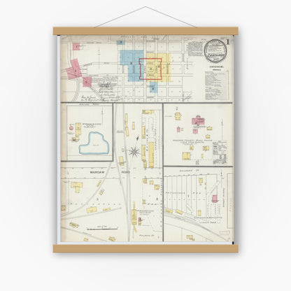 Old map wall art mockup — magnetic wood frame on white wall — Sanborn Fire Insurance Map from Carthage, Hancock County, Illinois (1893) - Complete Map Set