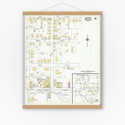 Old map wall art mockup — magnetic wood frame on white wall — Sanborn Fire Insurance Map from Orange, Orange County, Texas (1919), Sheet #0006