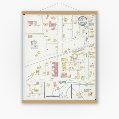 Old map wall art mockup — magnetic wood frame on white wall — Sanborn Fire Insurance Map from Deerfield, Lenawee County, Michigan (1899), Sheet #0001