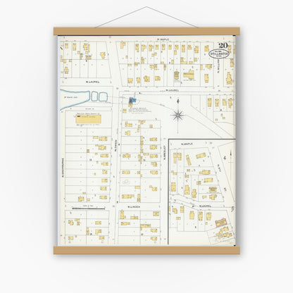 Old map wall art mockup — magnetic wood frame on white wall — Sanborn Fire Insurance Map from Stillwater, Washington County, Minnesota (1904), Sheet #0020