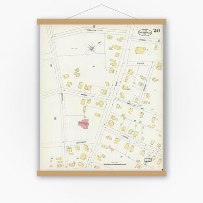 Old map wall art mockup — magnetic wood frame on white wall — Sanborn Fire Insurance Map from Chicopee, Hampden County, Massachusetts (1902), Sheet #0020