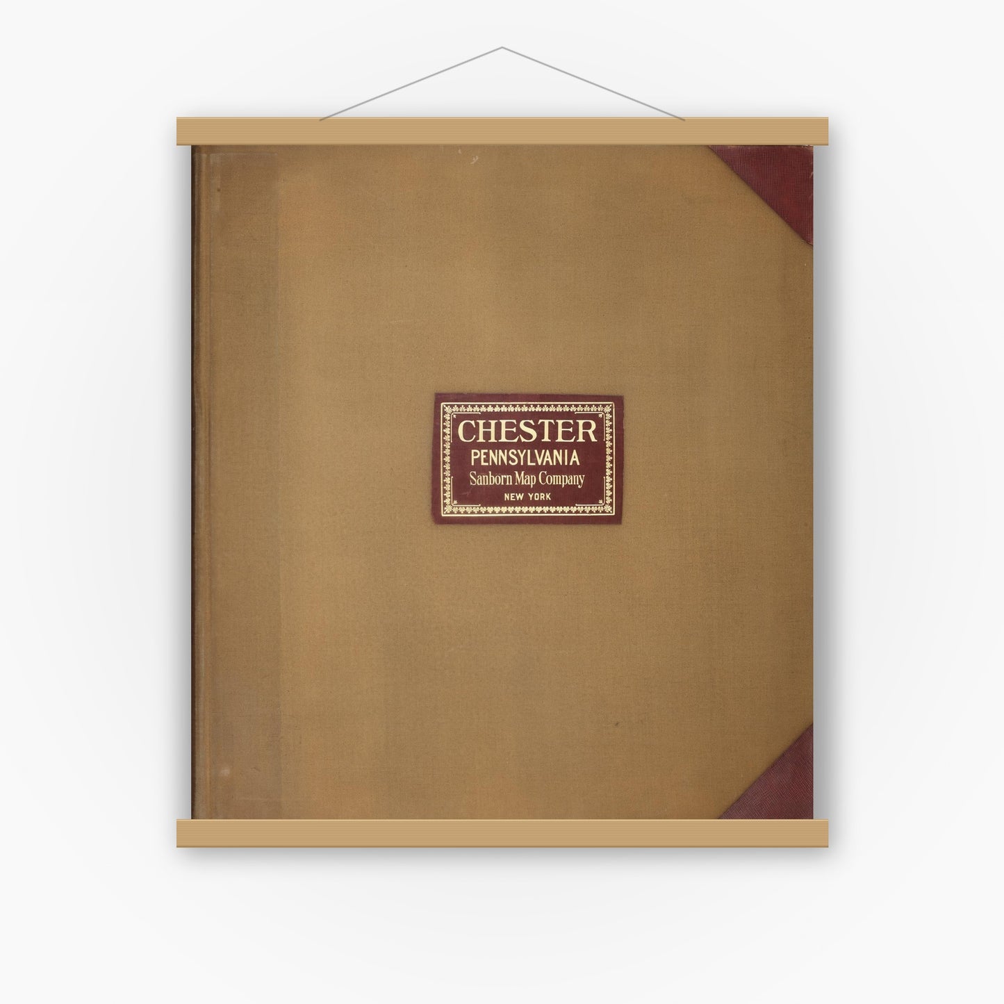Old map wall art mockup — magnetic wood frame on white wall — Sanborn Fire Insurance Map from Chester, Delaware County, Pennsylvania (1950), Sheet #0001