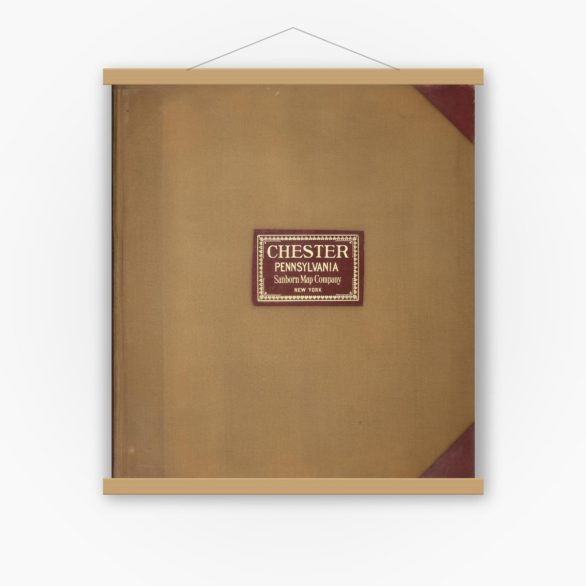 Old map wall art mockup — magnetic wood frame on white wall — Sanborn Fire Insurance Map from Chester, Delaware County, Pennsylvania (1950), Sheet #0001