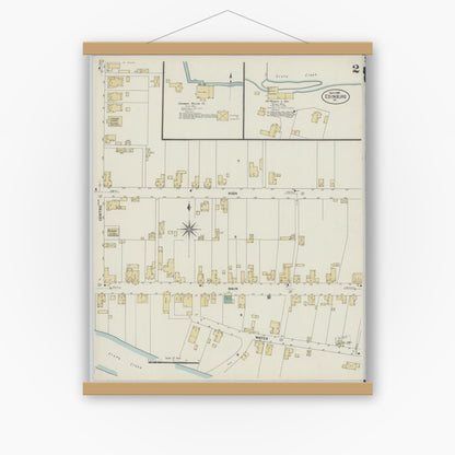 Old map wall art mockup — magnetic wood frame on white wall — Sanborn Fire Insurance Map from Edinburg, Shenandoah County, Virginia (1908), Sheet #0002