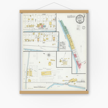Old map wall art mockup — magnetic wood frame on white wall — Sanborn Fire Insurance Map from Alma, Buffalo County, Wisconsin (1900), Sheet #0001