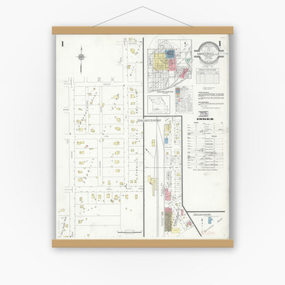 Old map wall art mockup — magnetic wood frame on white wall — Sanborn Fire Insurance Map from Marionville, Lawrence County, Missouri (1938) - Complete Map Set