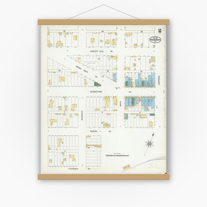 Old map wall art mockup — magnetic wood frame on white wall — Sanborn Fire Insurance Map from Round Rock, Williamson County, Texas (1902), Sheet #0002