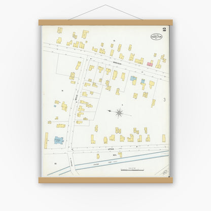 Old map wall art mockup — magnetic wood frame on white wall — Sanborn Fire Insurance Map from Hamilton, Madison County, New York (1901), Sheet #0002