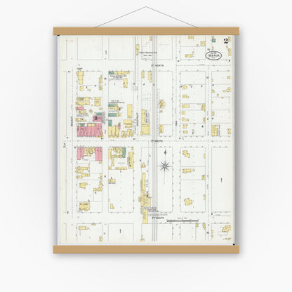 Old map wall art mockup — magnetic wood frame on white wall — Sanborn Fire Insurance Map from Maroa, Macon County, Illinois (1901), Sheet #0002
