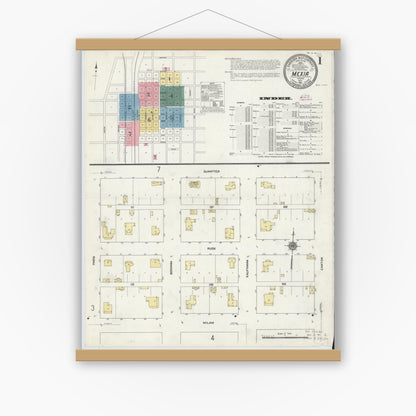 Old map wall art mockup — magnetic wood frame on white wall — Sanborn Fire Insurance Map from Mexia, Limestone County, Texas (1911), Sheet #0001