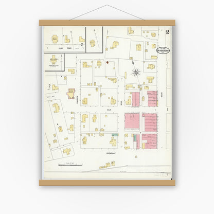 Old map wall art mockup — magnetic wood frame on white wall — Sanborn Fire Insurance Map from Winnsboro, Wood County, Texas (1904), Sheet #0002