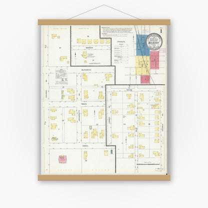Old map wall art mockup — magnetic wood frame on white wall — Sanborn Fire Insurance Map from Mulberry, Polk County, Florida (1909) - Complete Map Set