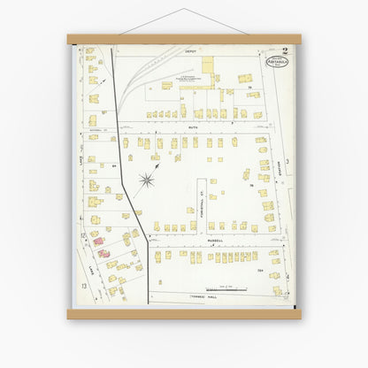 Old map wall art mockup — magnetic wood frame on white wall — Sanborn Fire Insurance Map from Ashtabula, Ashtabula County, Ohio (1909), Sheet #0002
