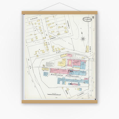 Old map wall art mockup — magnetic wood frame on white wall — Sanborn Fire Insurance Map from Stillwater, Washington County, Minnesota (1891), Sheet #0002