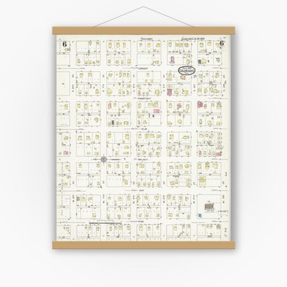 Old map wall art mockup — magnetic wood frame on white wall — Sanborn Fire Insurance Map from Colorado, Mitchell County, Texas (1925), Sheet #0006